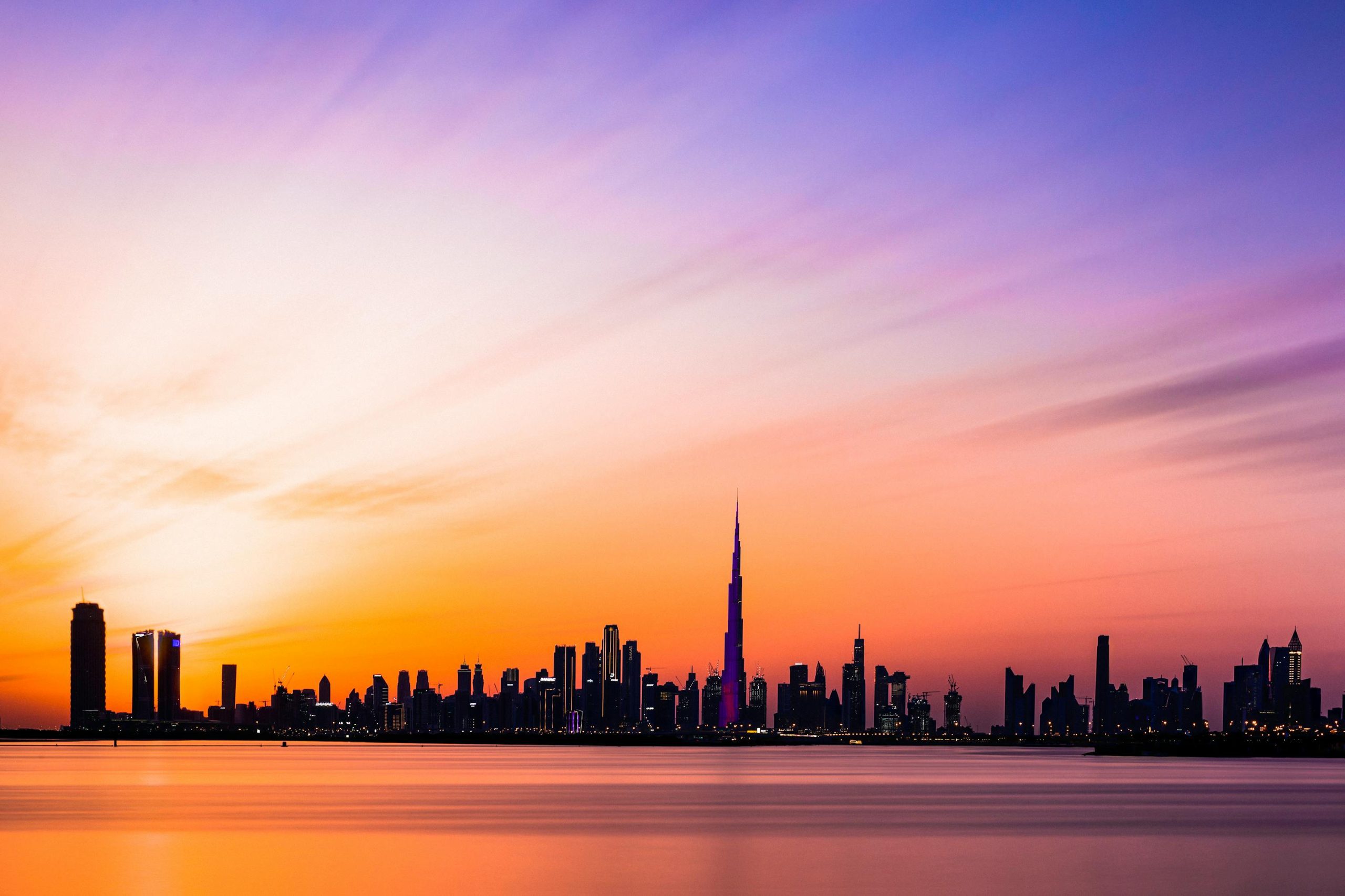 Sunset view in Dubai Real Estate area, UAE